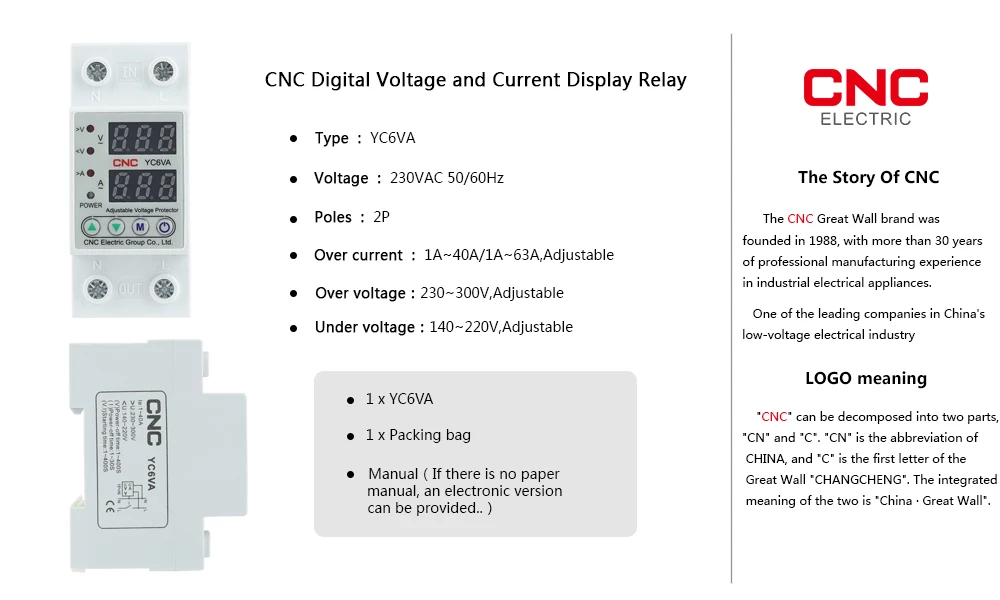 Limite sobre o Protetor de Corrente Casa Ferroviário Ajustável Digital Display Duplo ac 230v 40a 63a Cnc Yc6va Din Cnc yc6va casa din ferroviário ajustável digital