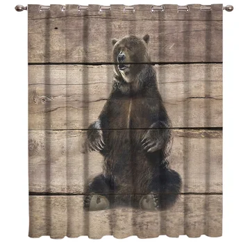 

Black Bear On Antique Wood Background Window Treatment Hardware Sets Curtain