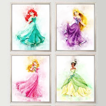 

Canvas Painting Prints Modular Poster Wall Art Princess Watercolor HD Pictures Minimalism For Girls Bedroom Home Decor Framework
