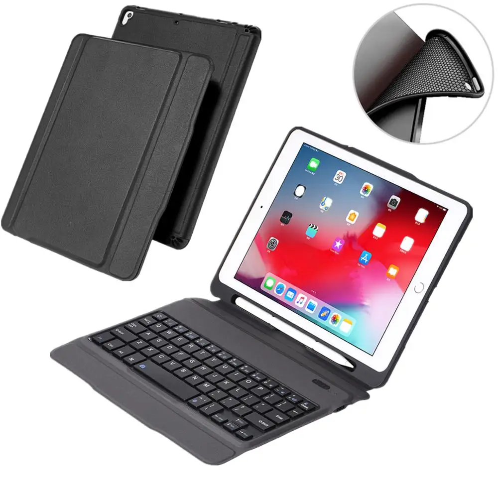 TPU black Чехол для iPad 6th 9,7 дюймов, съемная клавиатура с держателем для карандашей, подставка, кожаный чехол для iPad 9,7, чехол с клавиатурой A1893 A1954 - Цвет: TPU black