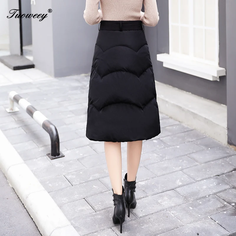 2XL hot Down Cotton Skirt Women Winter Plus Size Button belt loose Wrap Skirt Long Thick Warm High Waist Woman Skirts Elegant