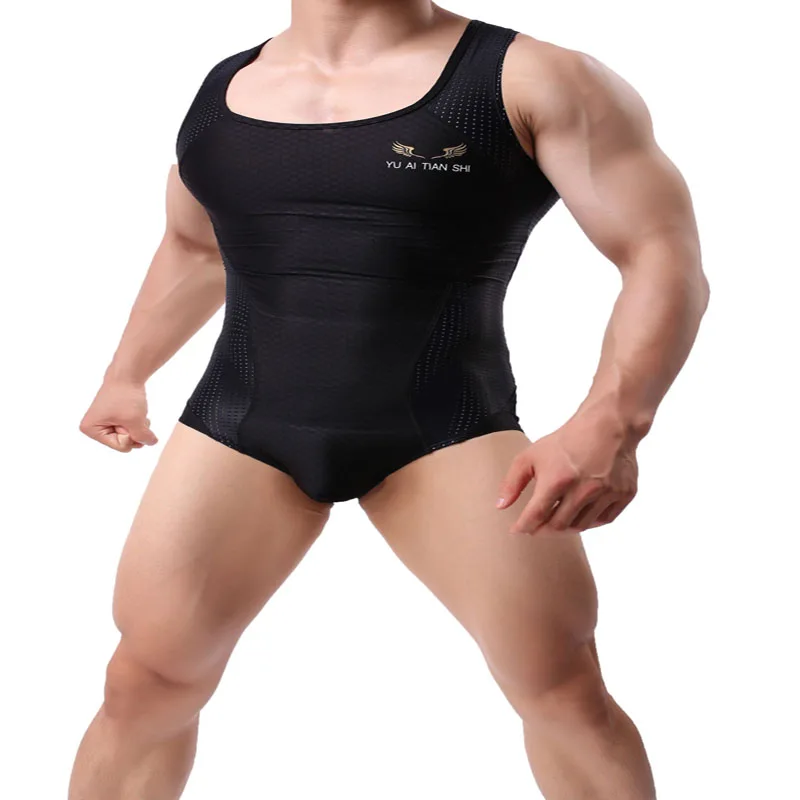 Черный Men's Leotard Jumpsuit Bodysuits Body Building Shapers Tights Men Singlet Underwear Bikini One-piece Male Underwear Shapers - Цвет: Черный