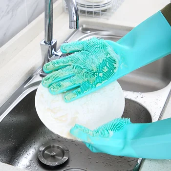 

1 pair of magic silicone dishwashing brush dishwashing sponge sponge scrub gloves