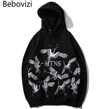 

Bebovizi Harajuku Crane Hoodie Sweatshirt Mens Hip Hop Black Pullover Fleece Hoodies Streetwear Casual Japan Clothes 2019 Cotton