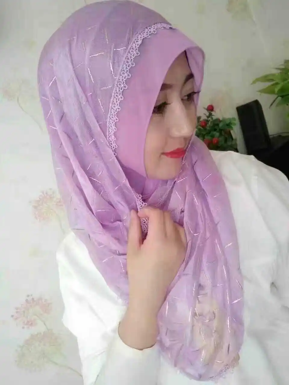 

2020 Muslim Hijab Scarf Convenient Pullover Chiffon Hidden Button Simple Paragraph Scarf