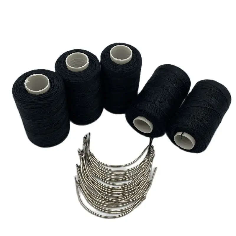 Thread needle kit 25 pcs C curved needle with gift 5 rolls BLACK Hair Weaving  Thread Cotton Sewing Thread