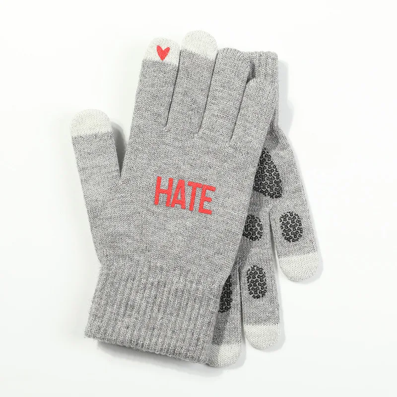The tide of knitted gloves men's autumn and winter outdoor fleece warm touch screen anti-slip fashion tide riding and driving - Цвет: Черный