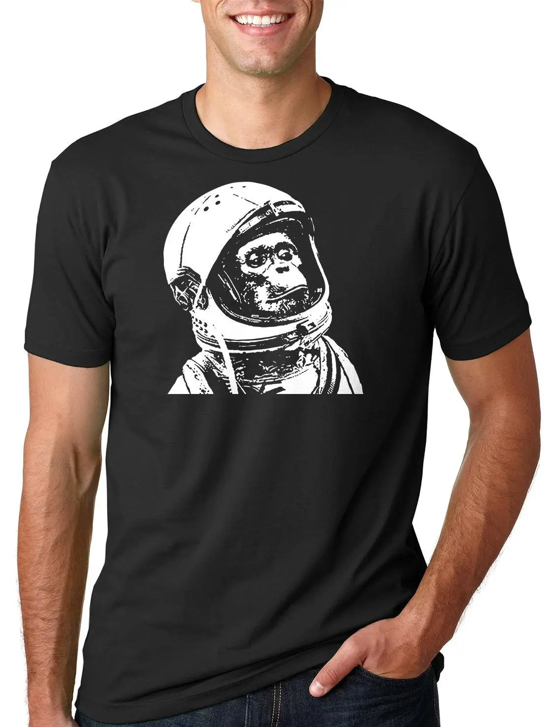 

Geek Funny Astronaut Chimp Monkey Tee Shirt Space Monkey Chimpanzee T-shirt Cartoon t shirt men Unisex New Fashion tshirt