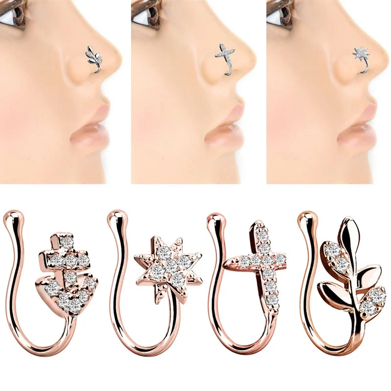 Stainless Steel Heart Clip On Nose Ring Star Fake Nose Piercing Clip On Cross Fake Jewelry Faux Piercing Nez 1Piece