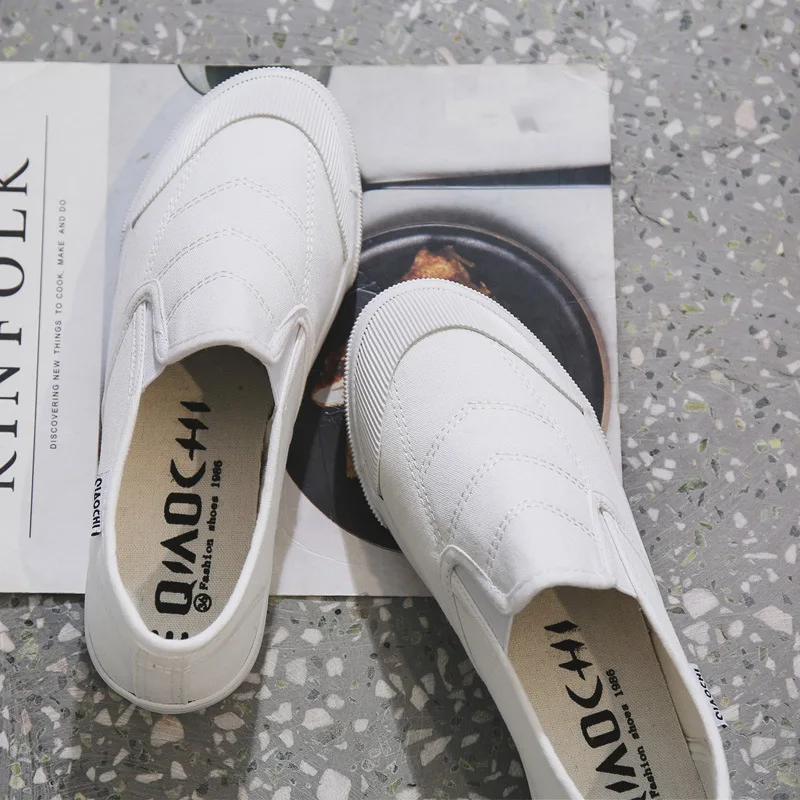 

2019 Spring New Style Korean-style Slip-on Canvas Shoes Student Versatile Lazy Flat Casual Board Shoes White Shoes