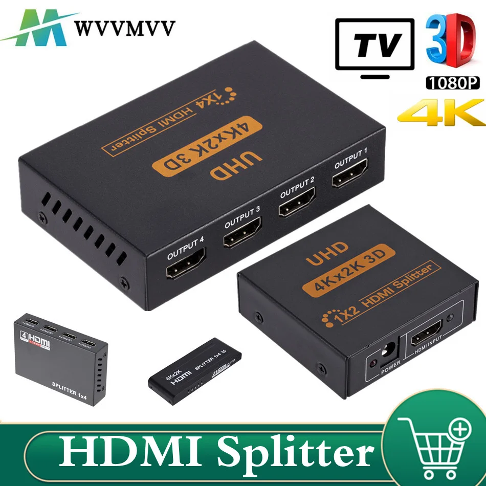 WVVMVV 3D 1080P HDMI-совместимый разветвитель HDCP 1 в 4 Выход Усилитель сигнала мощности 1x4