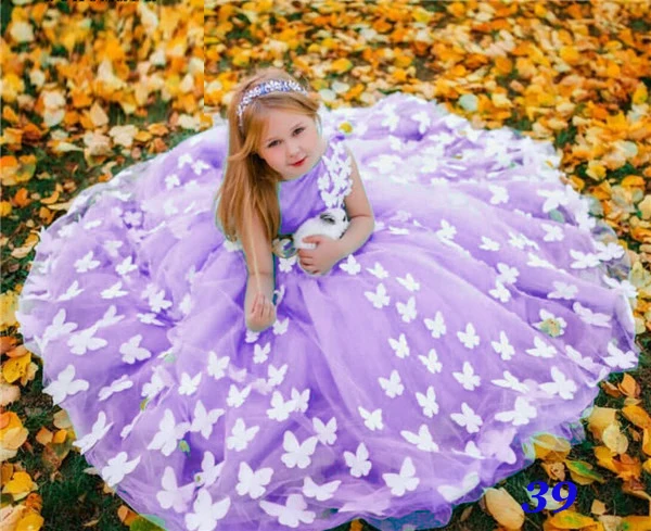 Tul Lila vestido balón mariposa vestidos princesa flor niña concurso De cumpleaños comunión traje Demoiselle bebé - AliExpress Bodas y eventos