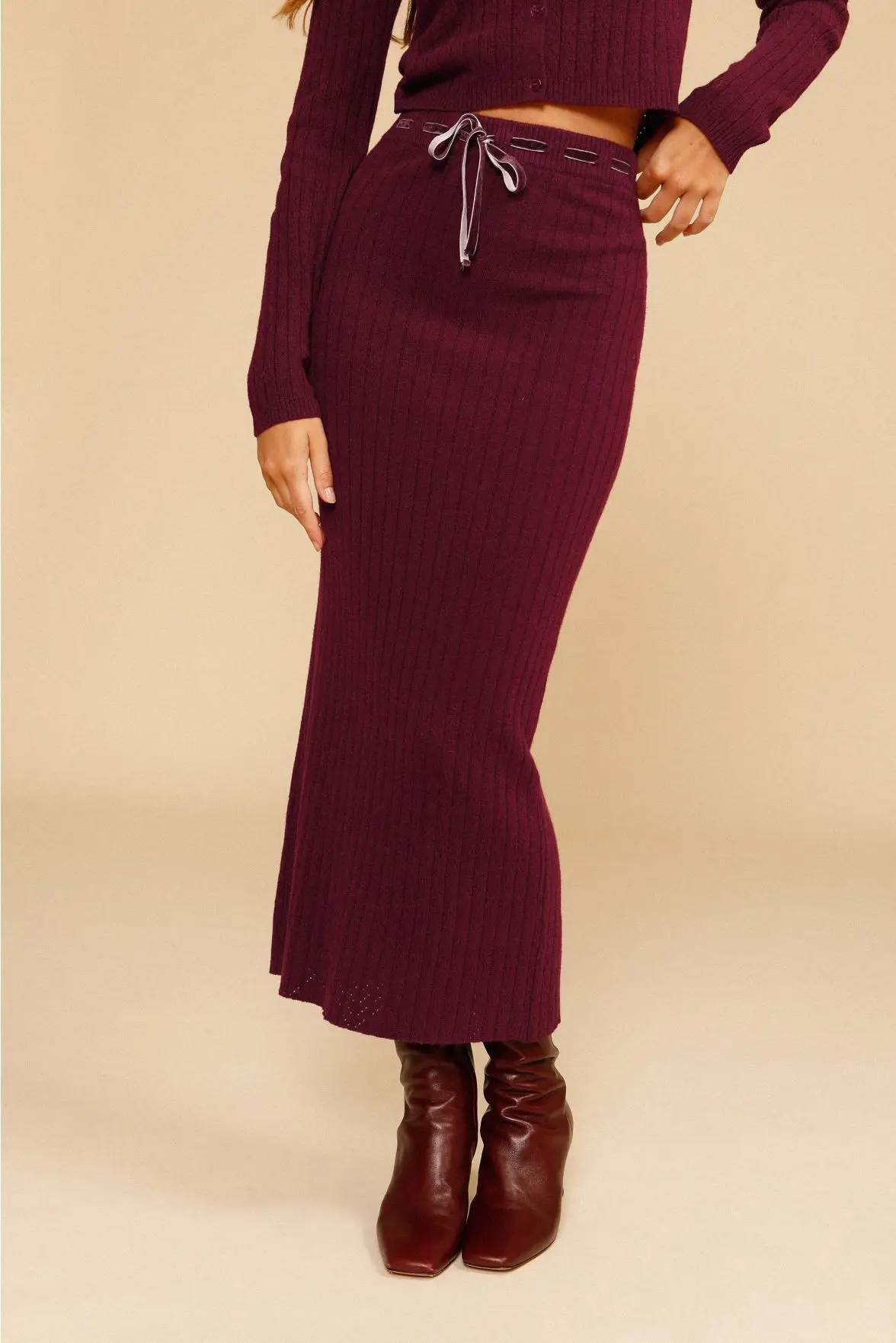Women Waist Lace-Up Knit Midi Skirt Elegant Package Hip Ladies Solid Color Long Jupe Knitwear 2021 New | Женская одежда