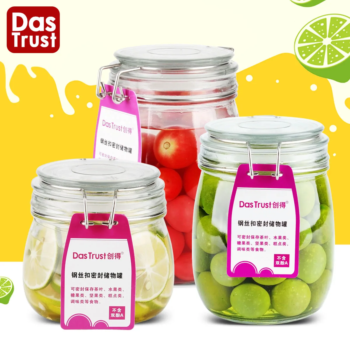 

Chuang de Glass Sealed Can 3 Pieces Honey Lemon Jam Bottle Food Jar Storage Jar Fermentation Barrel with Lid