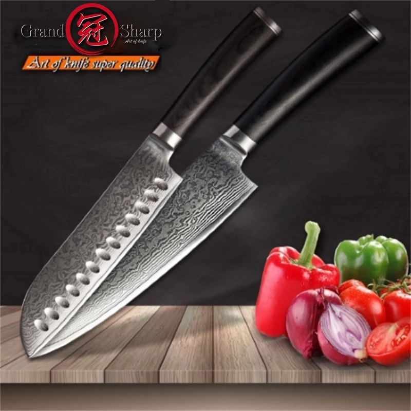 GRANDSHARP набор ножей из дамасской стали 2 шт шеф-повара Santoku кухонные ножи vg10