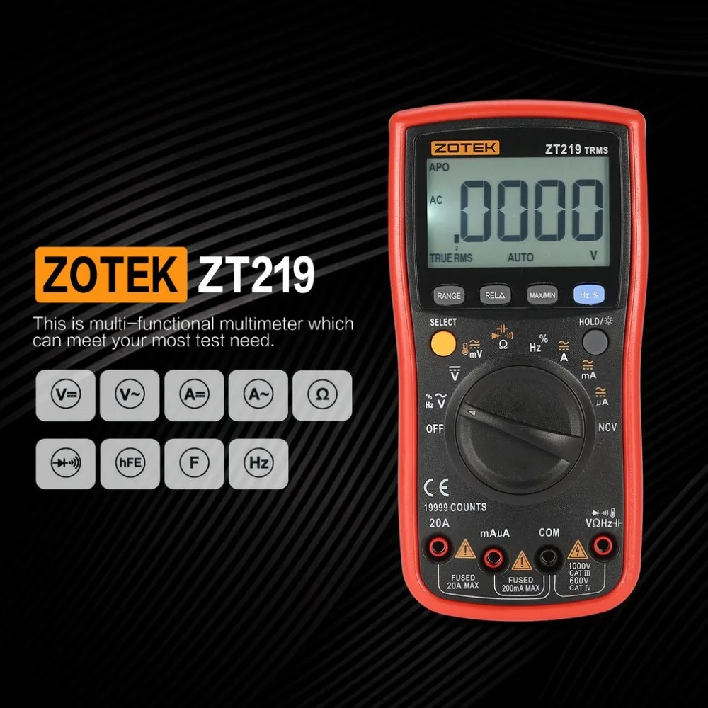 ZOTEK ZT219 19999 отсчетов True-RMS Авто Диапазон Цифровой мультиметр AC/DC Напряжение Ток вольтметр Омметр диодный метр