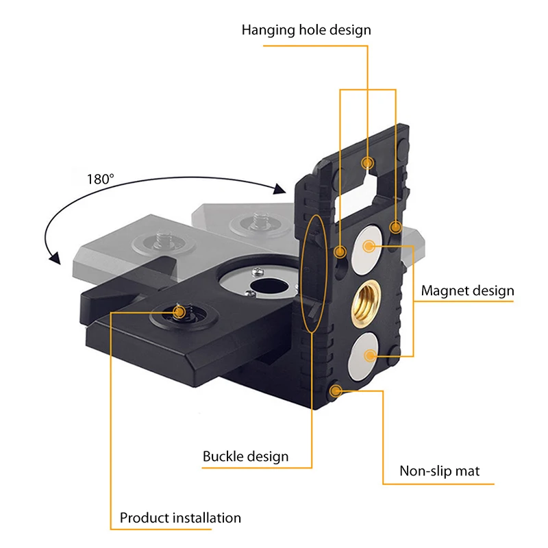 Portable 5/8 Lines Laser Level Holder 180 degree Rotating Bracket With Magnet Suspension Bracket L Arm Mount Level Measure Tool