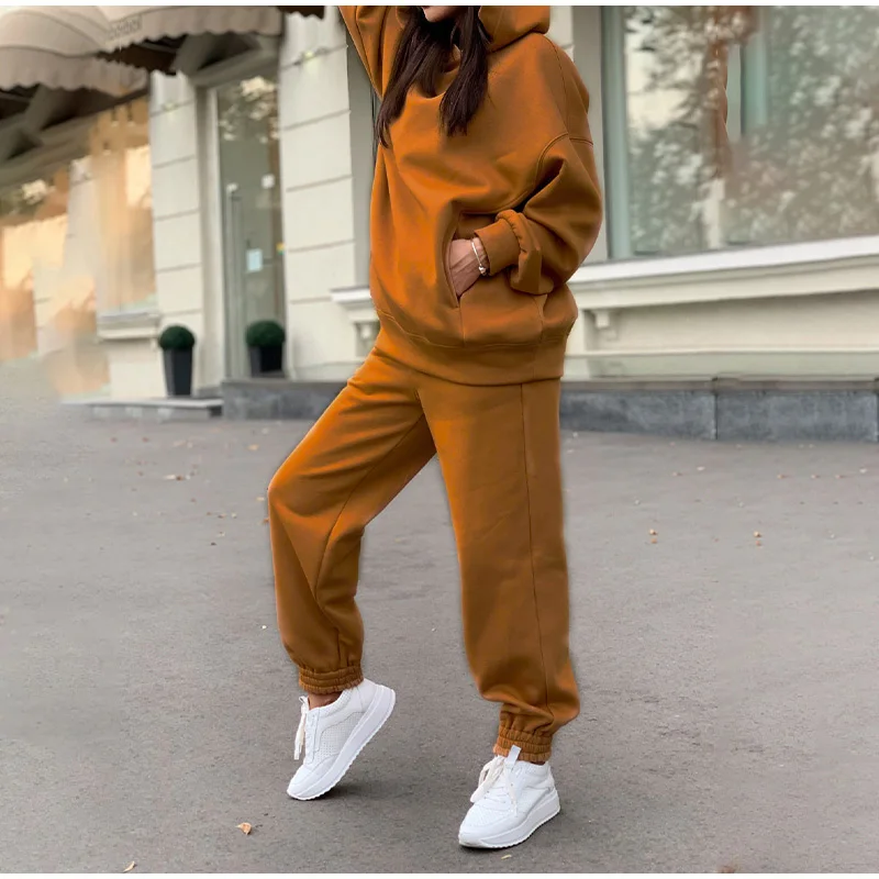 Two Piece Set Casual Fleece Tracksuit Women Winter 2021 Women's Sets Oversized Hooded Long Sleeve Hoodie Sport Pants Lady Suit