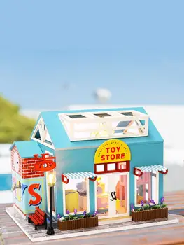 

Miniature 3D House Dust Proof Toy Store Miniature DIY Miniature Dollhouse Kit With Clockwork Movement Building Model Toy