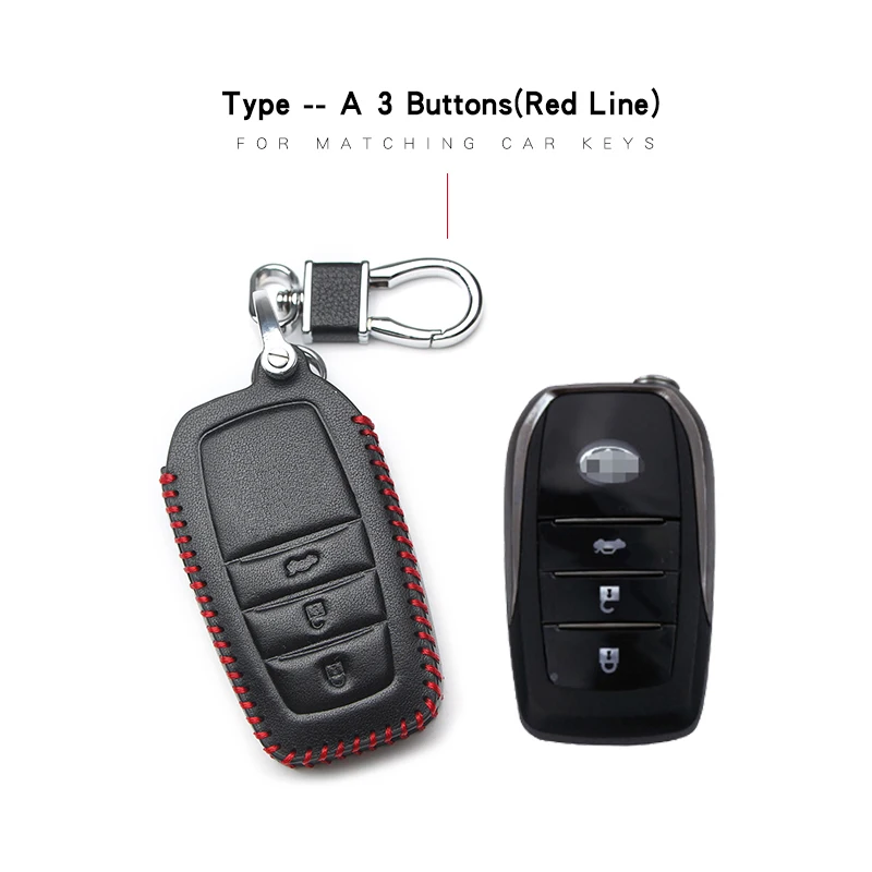 A 3 Buttons Red Кожаный чехол для ключей автомобиля для Toyota Auris Camry Aygo Rav4 Chr Vitz Prado Hilux Sienna Yaris Aqua Crown аксессуары для ключей - Название цвета: A 3 Buttons Red