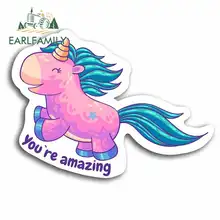 EARLFAMILY 13cm x 13cm Cartoon Pink Unicorn Girls Vinyl JDM Bumper Trunk Graphics Waterproof Anime Accessories