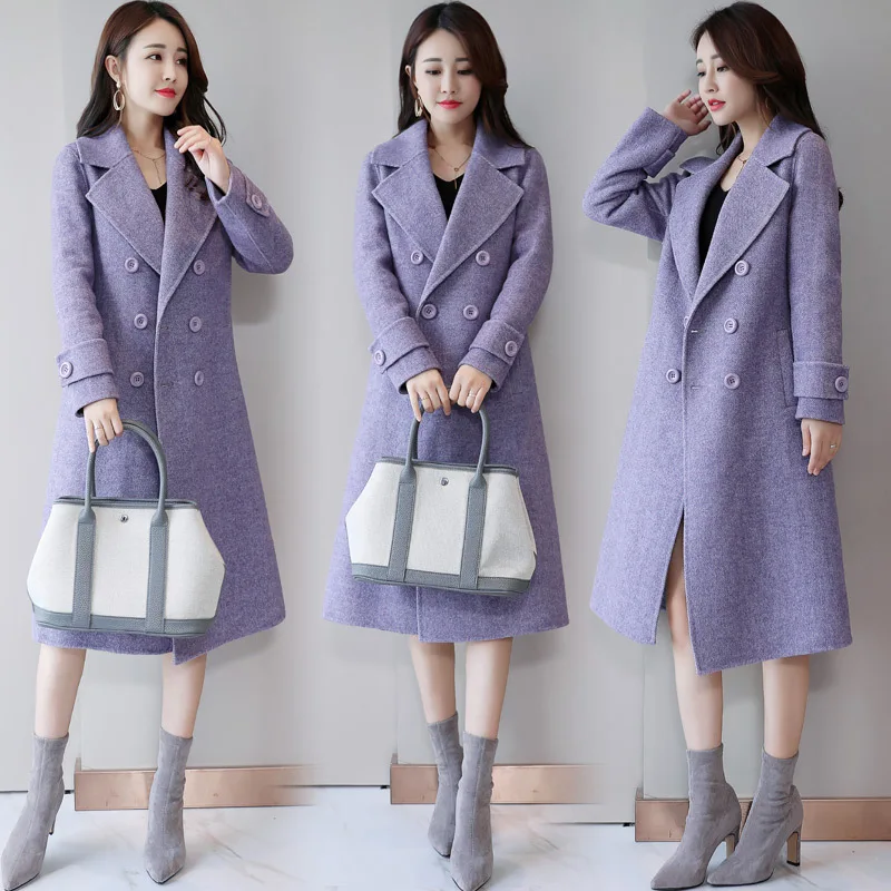 

Loose-Fit Slimming Solid Color Woolen Cloth Coat Mid-length Woolen Jacket Female Autumn 2019 New Style WOMEN'S Dress Version