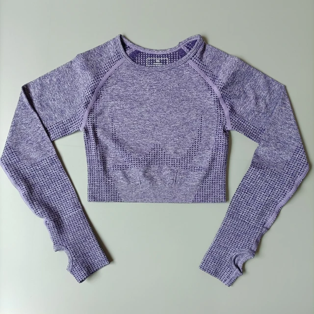 Personality Cotton Crop Top Sports Yoga Shirts women Long Sleeves Gym Workout T-shirts Fitness Sports Wear For Women Gym Tops Purple