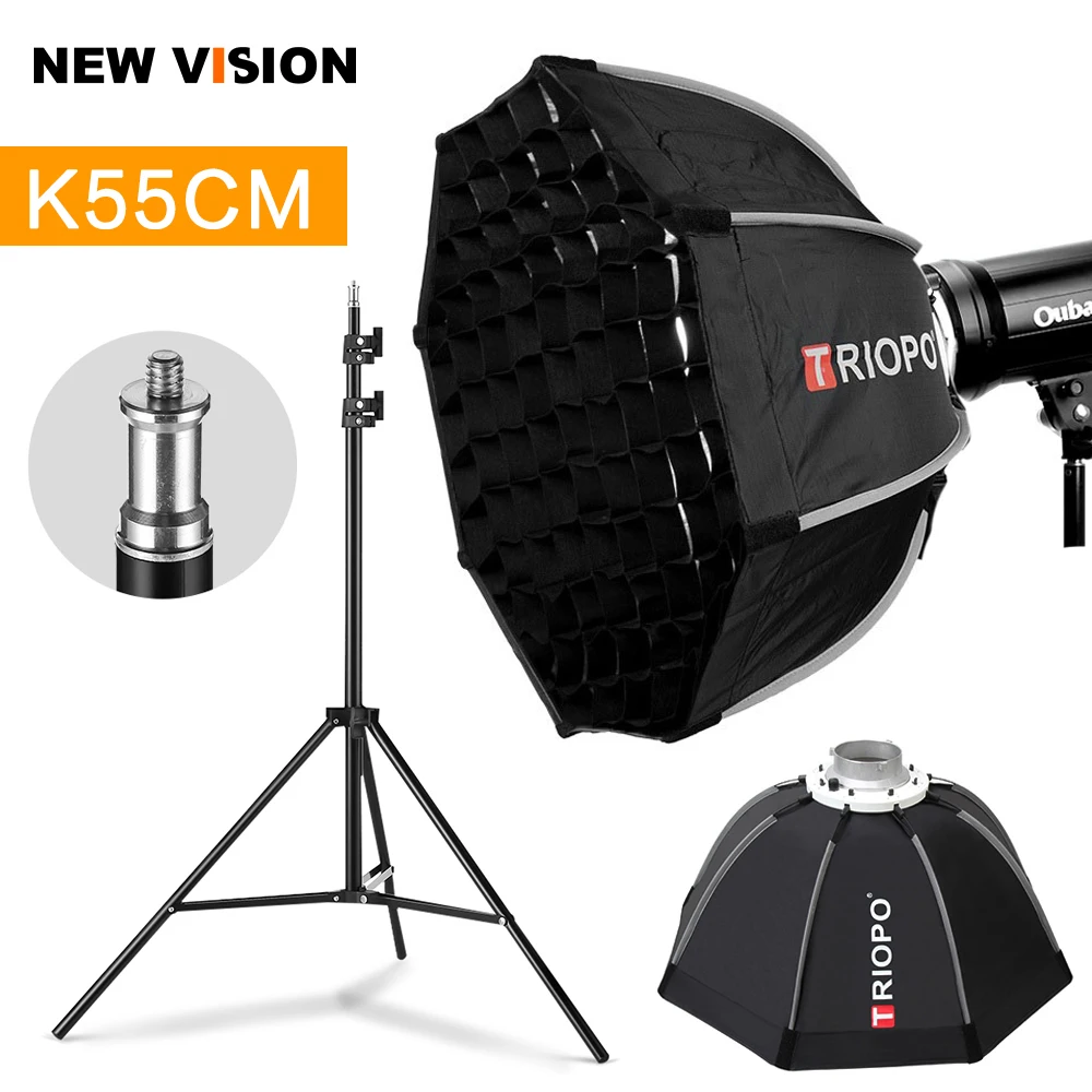 Triopo 55 см Portabe Bowens Mount софтбокс в виде ВОСЬМИУГОЛЬНОГО зонта наружная Мягкая коробка+ сотовая сетка+ 2 м световая подставка для студийного стробоскопа