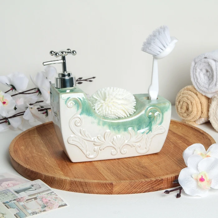 Дозатор для моющего средства с губкой и щёткой Милли 700 мл цвет бирюзовый | Дом сад