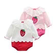 Baby Girls Rompers Sweet Strawberry Long Sleeve Autumn Bodysuits Newborn Clothes
