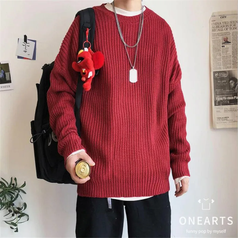 Men s color Sweater Pullover Round Neck Solid Color Loose Casual Autumn Winter Lazy Wind Trend 5