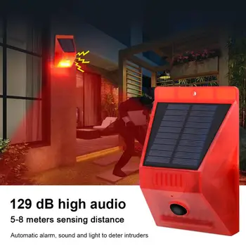 

Solar warning lamp Flash Alarm Light with Motion Sensor remote control 129db noise Safety Light Night Mode Farm Barn Villa Yard