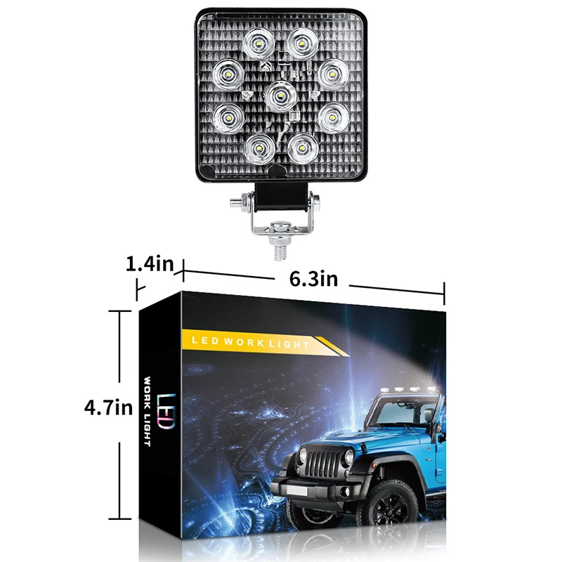 1Pcs LED Light 1 шт./компл. Автомобильная Поворотная фара светодиодный рабочий светильник квадратный 9 светильник 27 Вт вспомогательный светильник модифицированный внедорожный автомобиль Точечный светильник инспекции светильник - Испускаемый цвет: 1Pcs LED Light