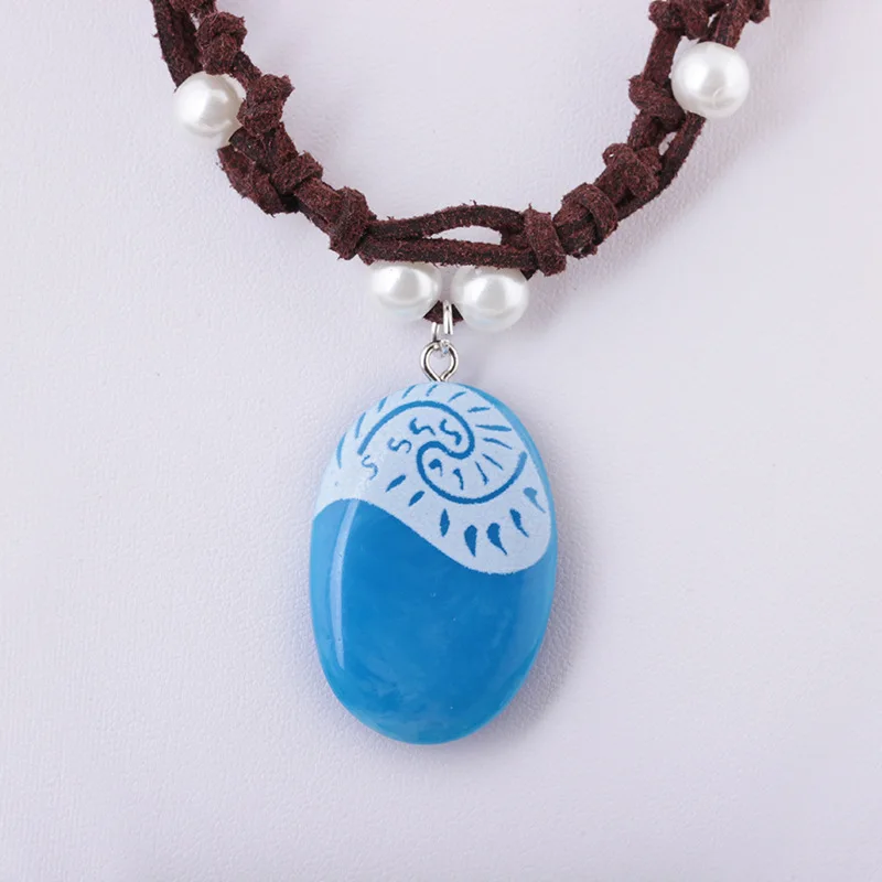 Cosplay Necklace Romance Blue Stone Luminous Pendants Polynesia Princess Cos Moana Ocean Rope Chain Necklace For Women Female Jewelry