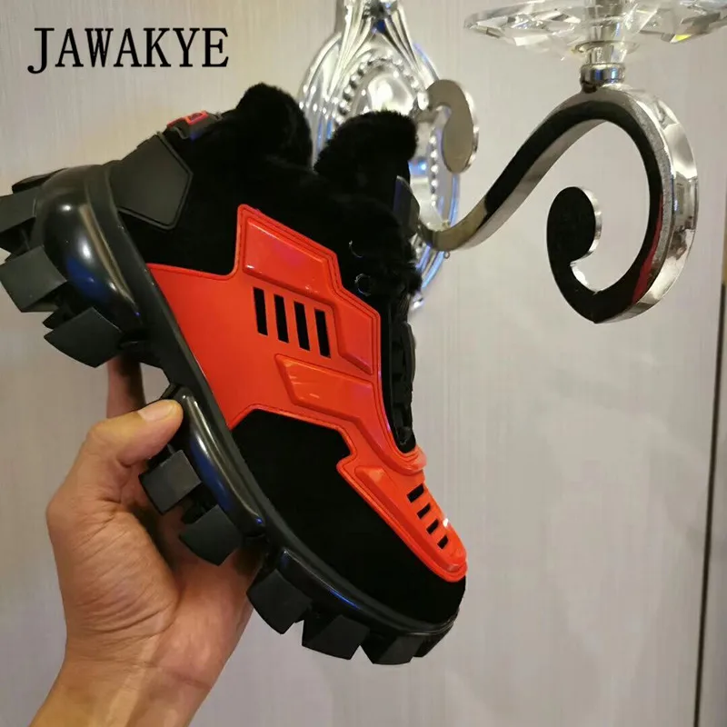 Winter Mountain Trainers Boots Mixed Color Lace Up Platform Shoes Woman Round Toe Runway Sneakers Warm Plush Casual Snow Boots