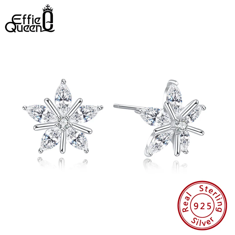 

Effie Queen Real Silver 925 Snow Flower Trendy Earring Christmas Series Stud Earring AAAA Zircon Jewelry Christmas Gift BE172
