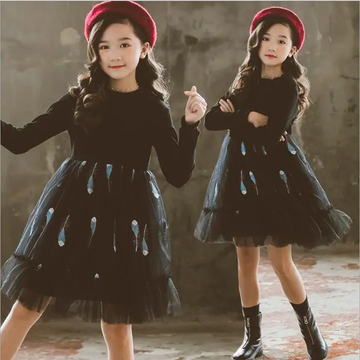 Girls Dresses Winter Princess Costume Thanksgiving Dress Knitting Tulle Girls Sweater Dress Cute Kids Belle Clothing