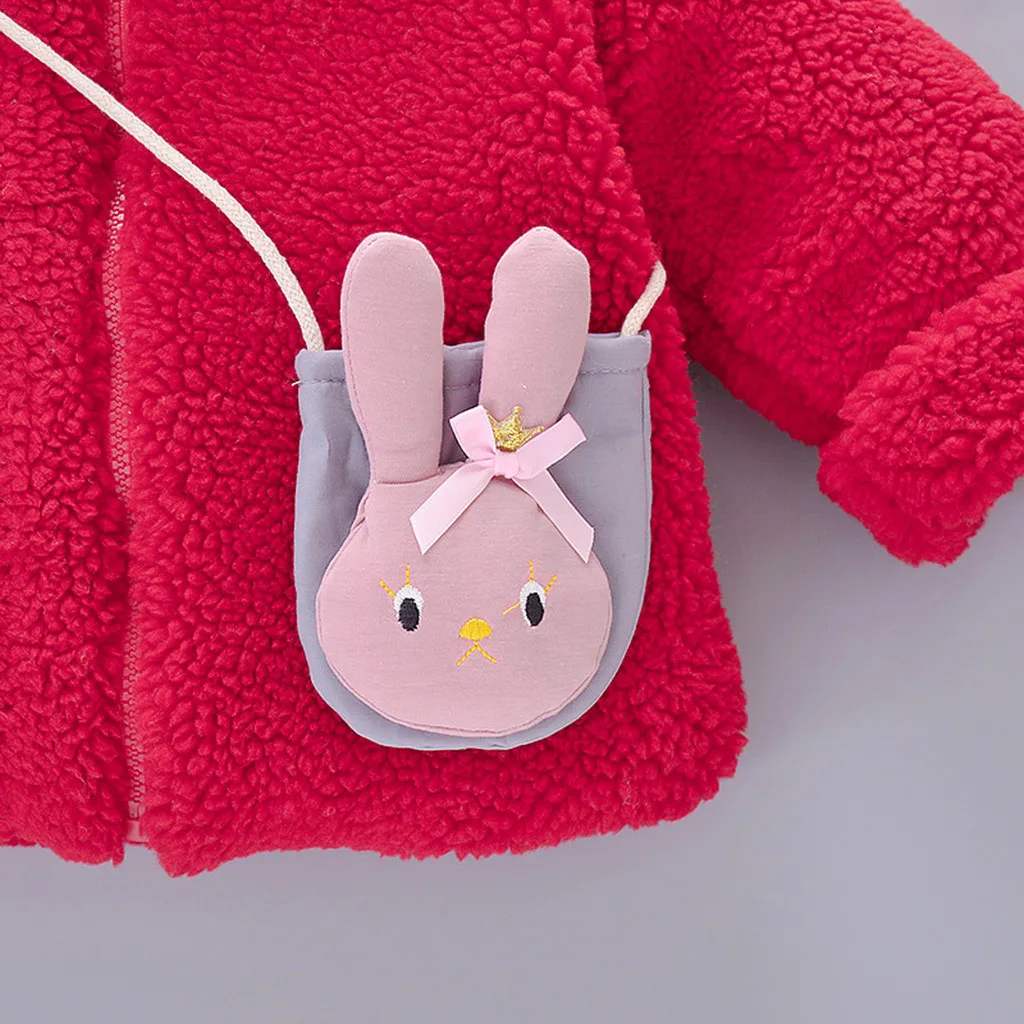 Toddler Kids Jackets Baby Boy Girl Clothes Winter Rabbit Ear Coats Jacket Thick Snowsuit Hoodie Fleece+bag Children Girl Clothes