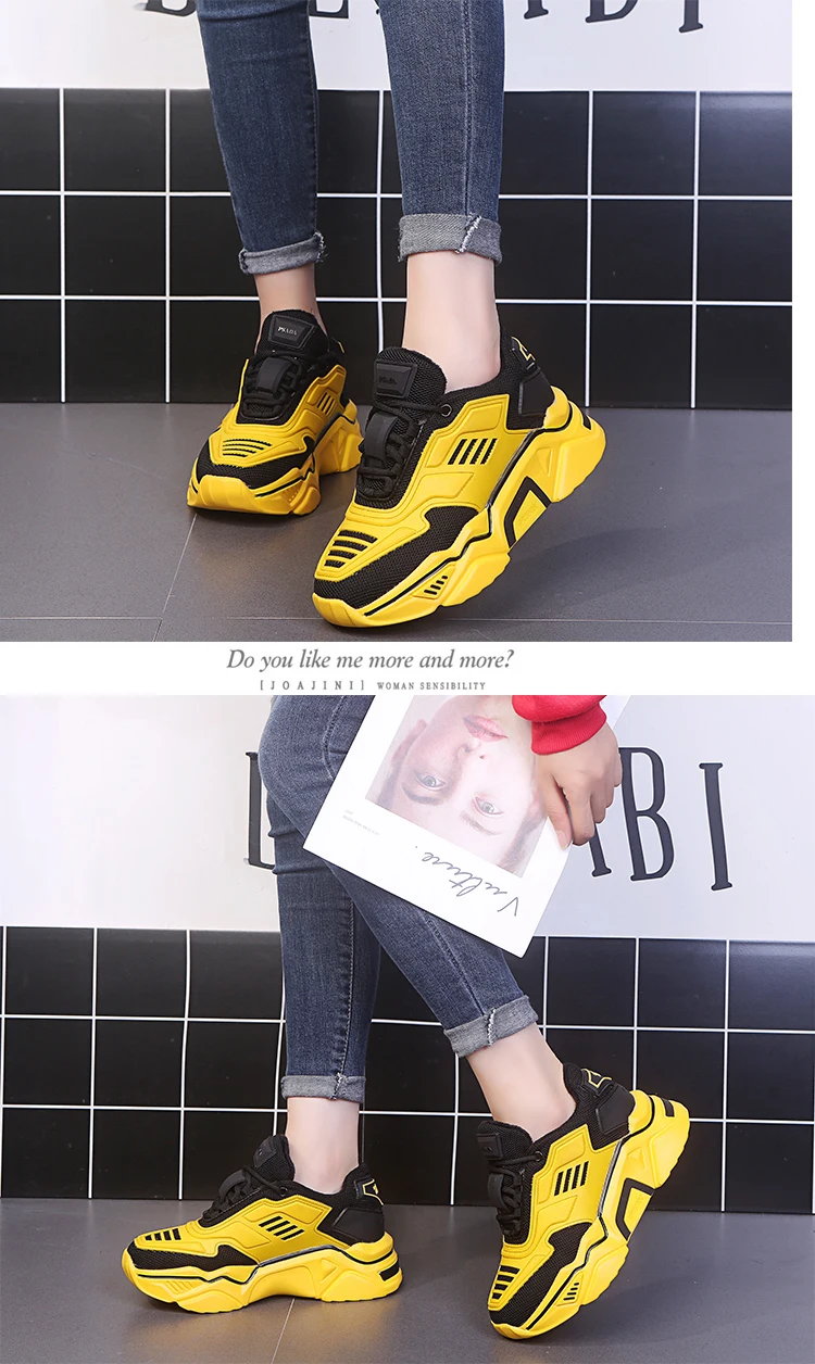 Red Black Yellow Chunky Sneakers Women Casual Shoes Fashion Platform Thick Sole Sneakers Women Vulcanize Shoes