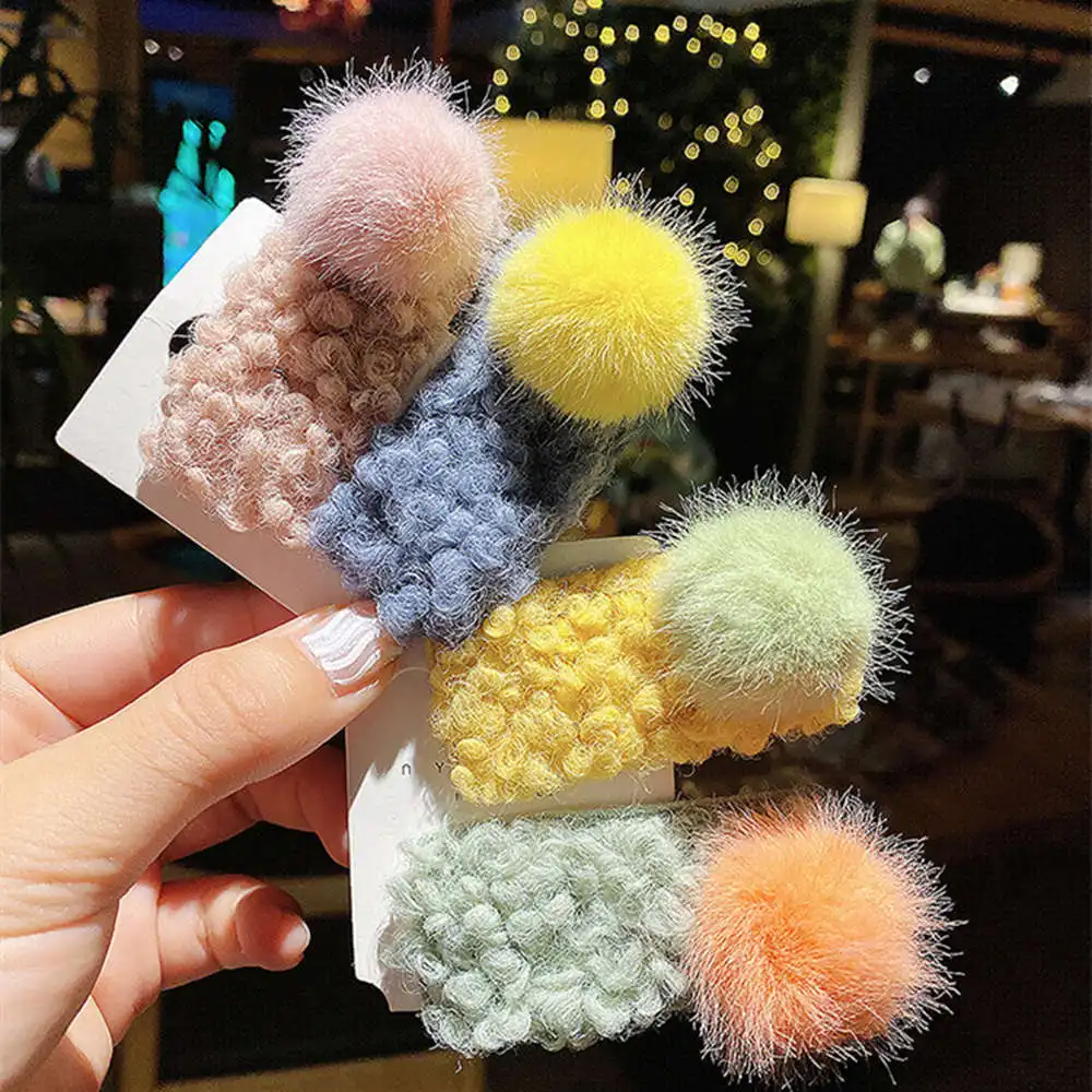 5Pcs/Lot Wool ball hairpin BB Hair Clips For Girls Candy Pom Ball Hairpins Barrettes Kids Child Gifts Hairpins Hair Accessoires