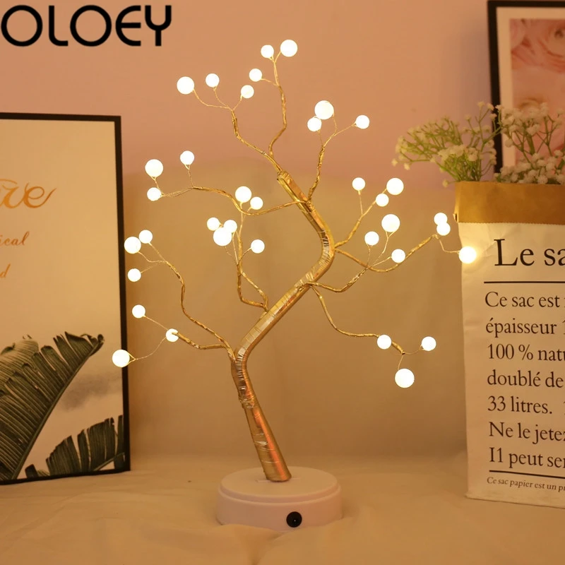 

Creative LED Pearl Tree Light Copper Decorative Tree Light Touch Switch Desktop Decorative Light USB Battery Gift