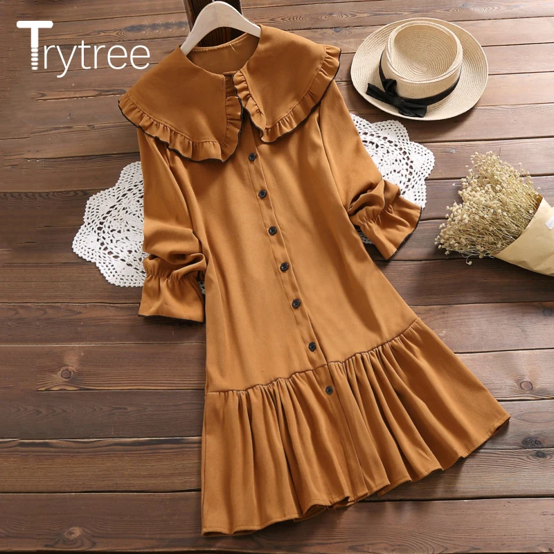 Trytree 2020 осеннее повседневное женское платье однобортное с воротником Питер Пэн