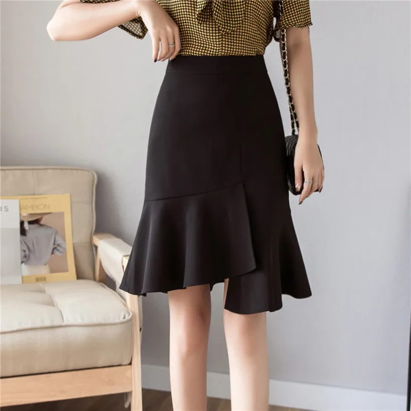 

2019 Spring And Summer New Style Versitile Fashion Irregular Mid-length Skirt Fishtail Skirt Midi-skirt