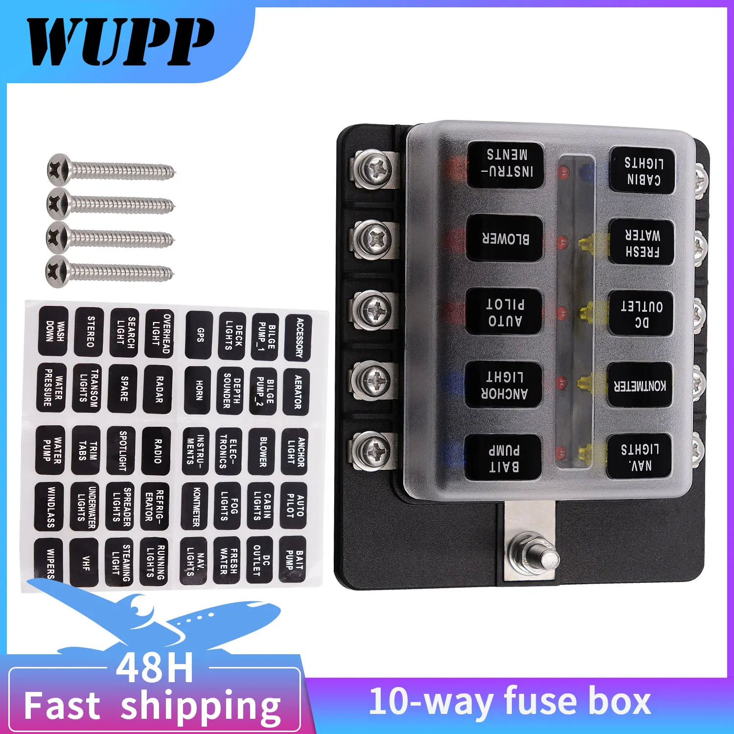 WUPP 10 Way Blade Fuse Box Holder Block Case Terminals with LED Warning