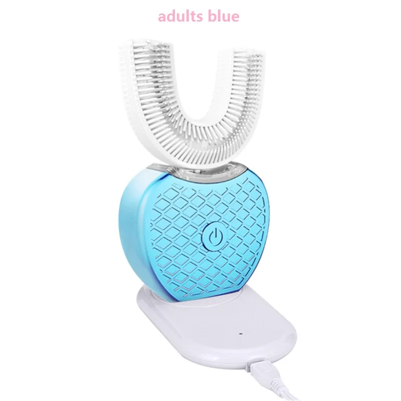 1pc adult blue Умная 360 градусов Автоматическая звуковая электрическая зубная щетка для детей и взрослых, u-образный 4 режима, зубная щетка, usb зарядка, отбеливание зубов - Цвет: 1pc adult blue