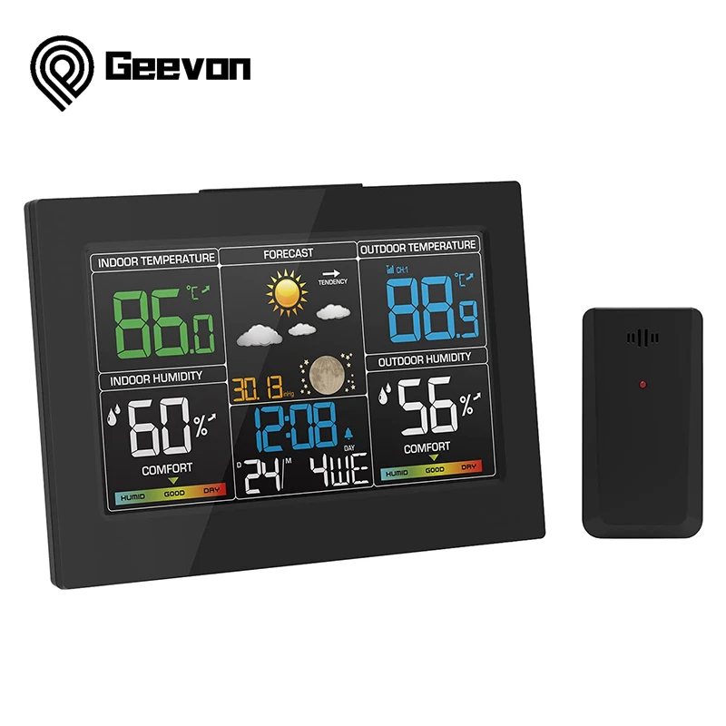 

Geevon Wireless Weather Station Digital Table Clock With Temperature And Humidity Snooze Alarm Clock Indoor Outdoor Thermometer