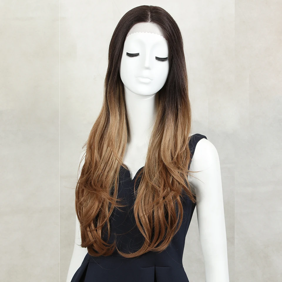 Волшебный 3" Средний коричневый цвет синтетические волосы парики для женщин длинные натуральные волнистые кружева передний парик с натуральной линией волос средняя часть