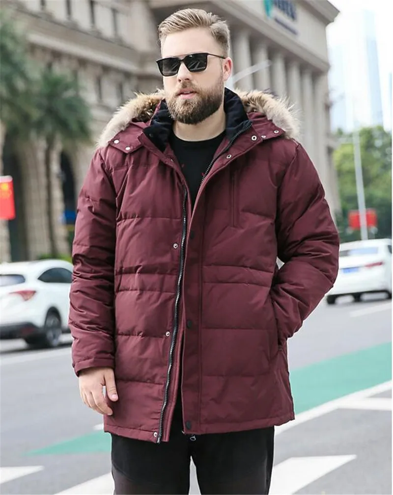2019 Мужская куртка большого размера 8XL 9XL 10XL с меховым воротником и пером, пальто мужская длинная парка с капюшоном, зимний костюм для 170 кг
