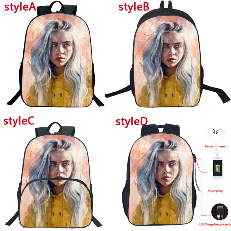 Унисекс Повседневное 4 стиля Billie Eilish Студенты Рюкзак Школьные сумки детские книжные сумки для мальчиков и девочек обратно в школу подарок подростков дорожная сумка