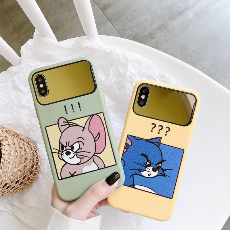 Cartoon funny cat and mouse phone case for iPhone X XS XR XSMax 8 7 6 6S PluS all-inclusive soft shell drop protection cover |